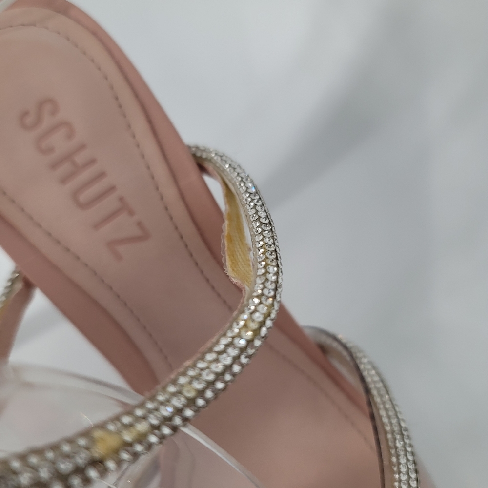 Schutz Louise Crystal PVC Strappy Sandals Size 7.5 Rose Pink - Picture 4 of 12